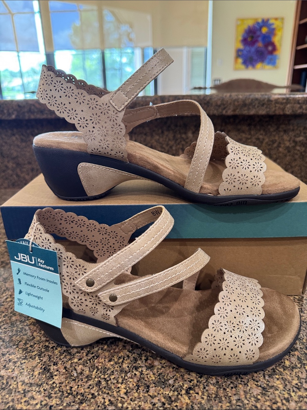 JBU Women's Taupe Velcro  Wedge Sandals